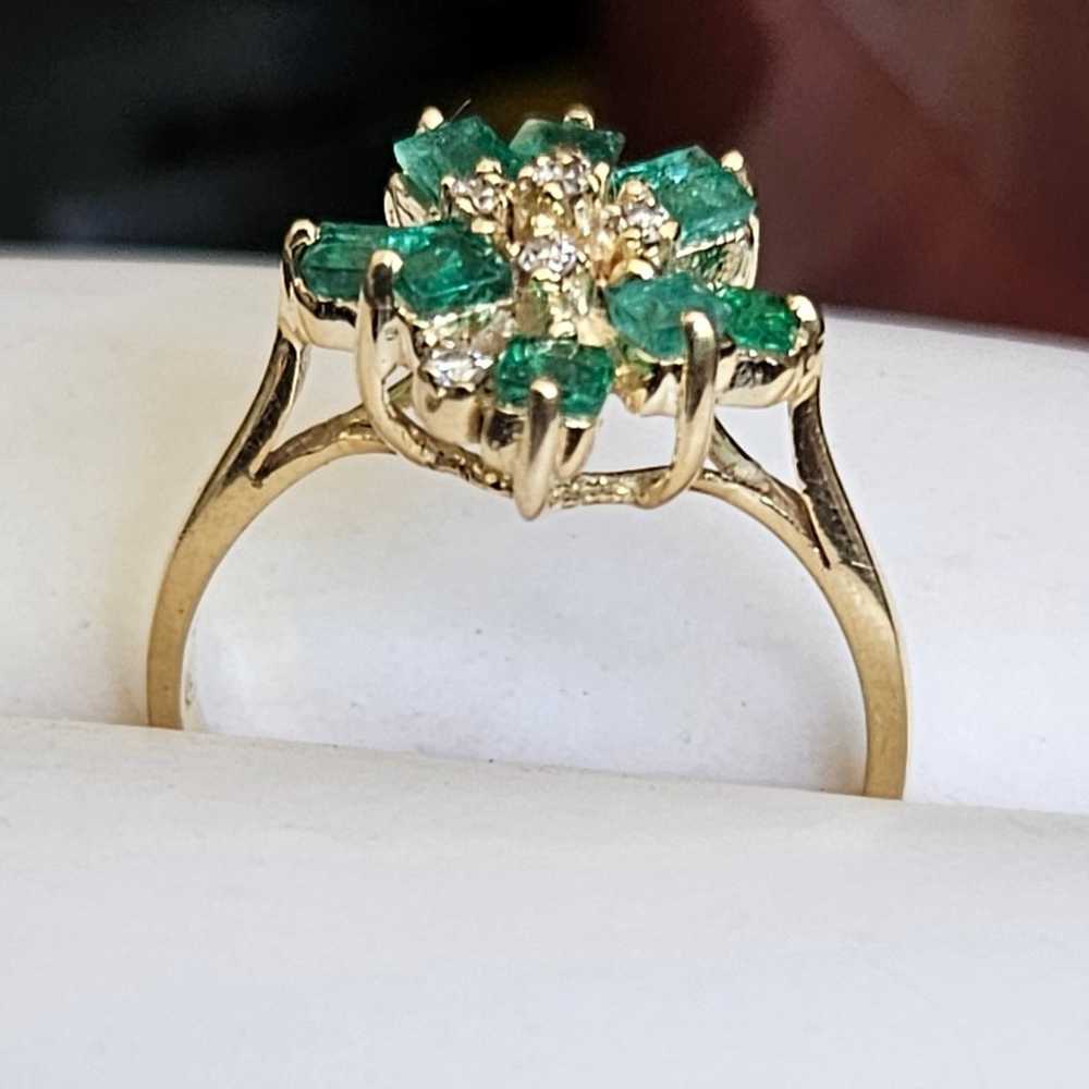 Genuine Emeralds & Diamonds Ring 14kt Gold - image 3