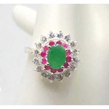 Green Pink Clear Rhinestone Flower Shape Cocktail… - image 1