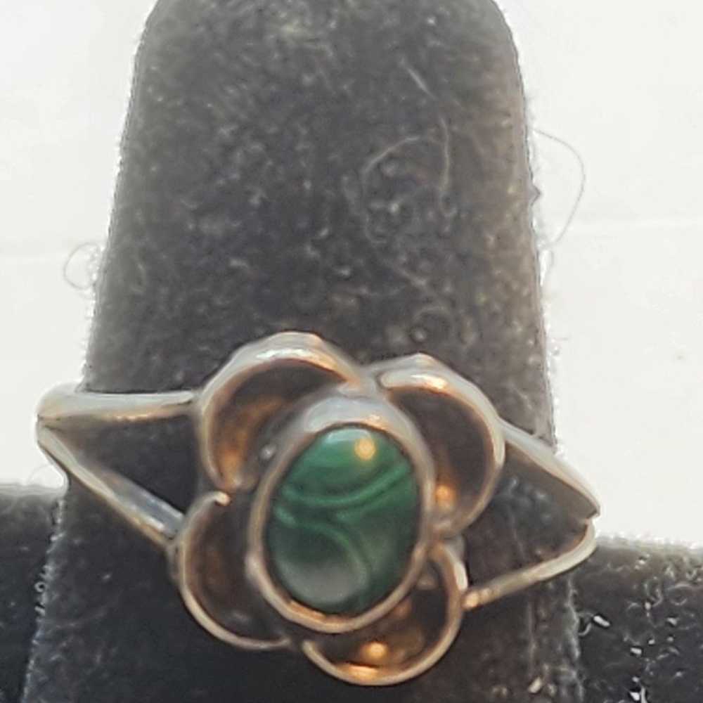 Vintage clover sterling malachite  ring - image 1