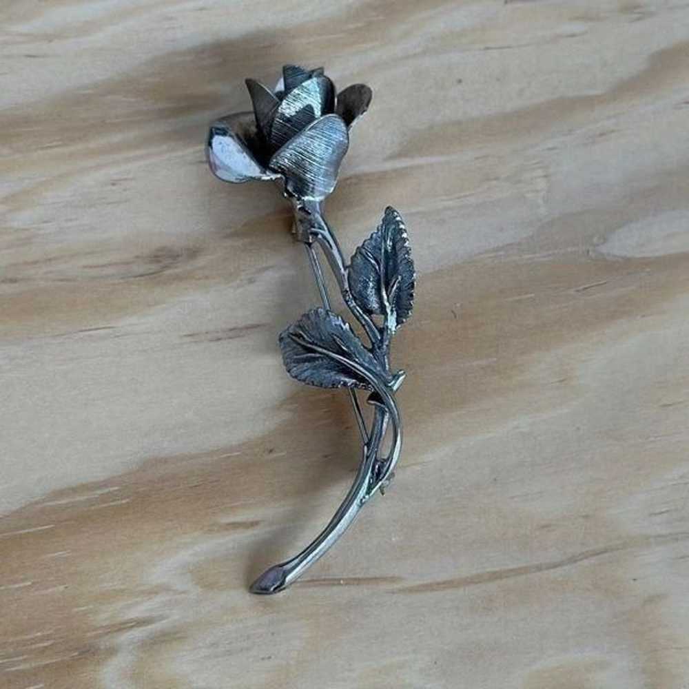 Vintage Pastelli Rose Flower Silver Tone Brooch - image 1