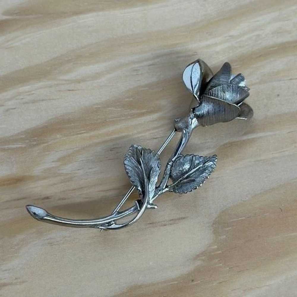 Vintage Pastelli Rose Flower Silver Tone Brooch - image 3