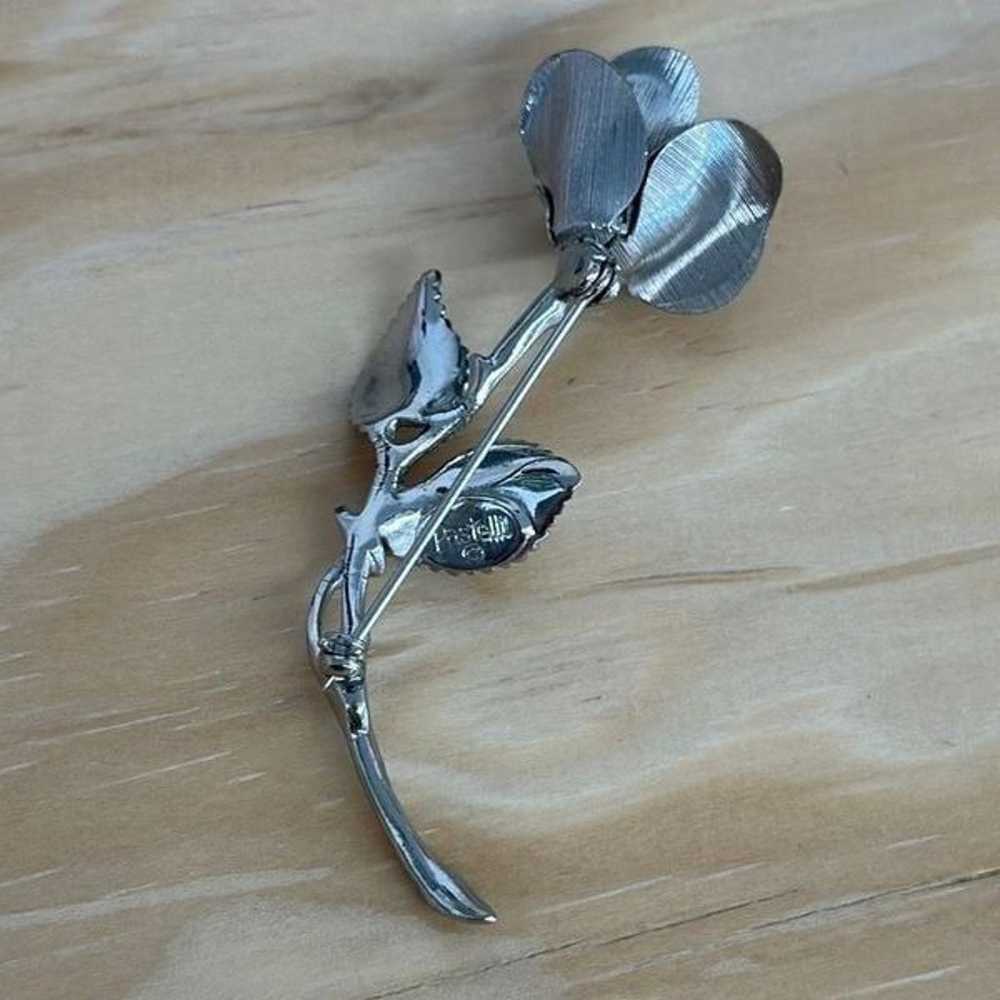 Vintage Pastelli Rose Flower Silver Tone Brooch - image 4