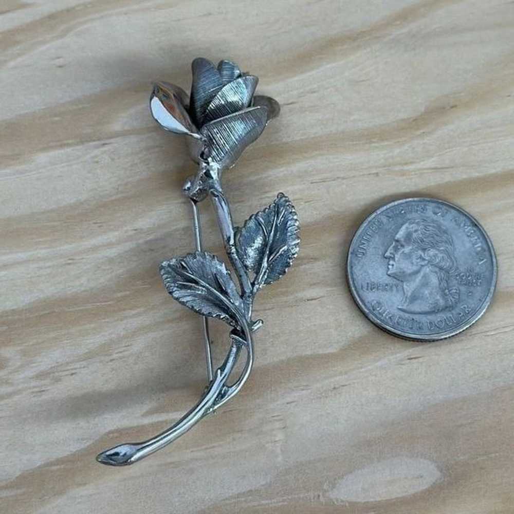 Vintage Pastelli Rose Flower Silver Tone Brooch - image 6