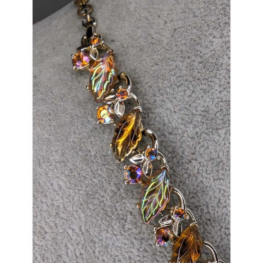 Vintage BSK Leaf Necklace Aurora Borealis 16 inch… - image 5