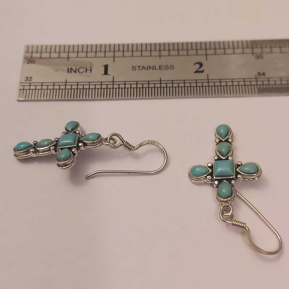 Vintage 925 Sterling Silver Turquoise Cross Earri… - image 5