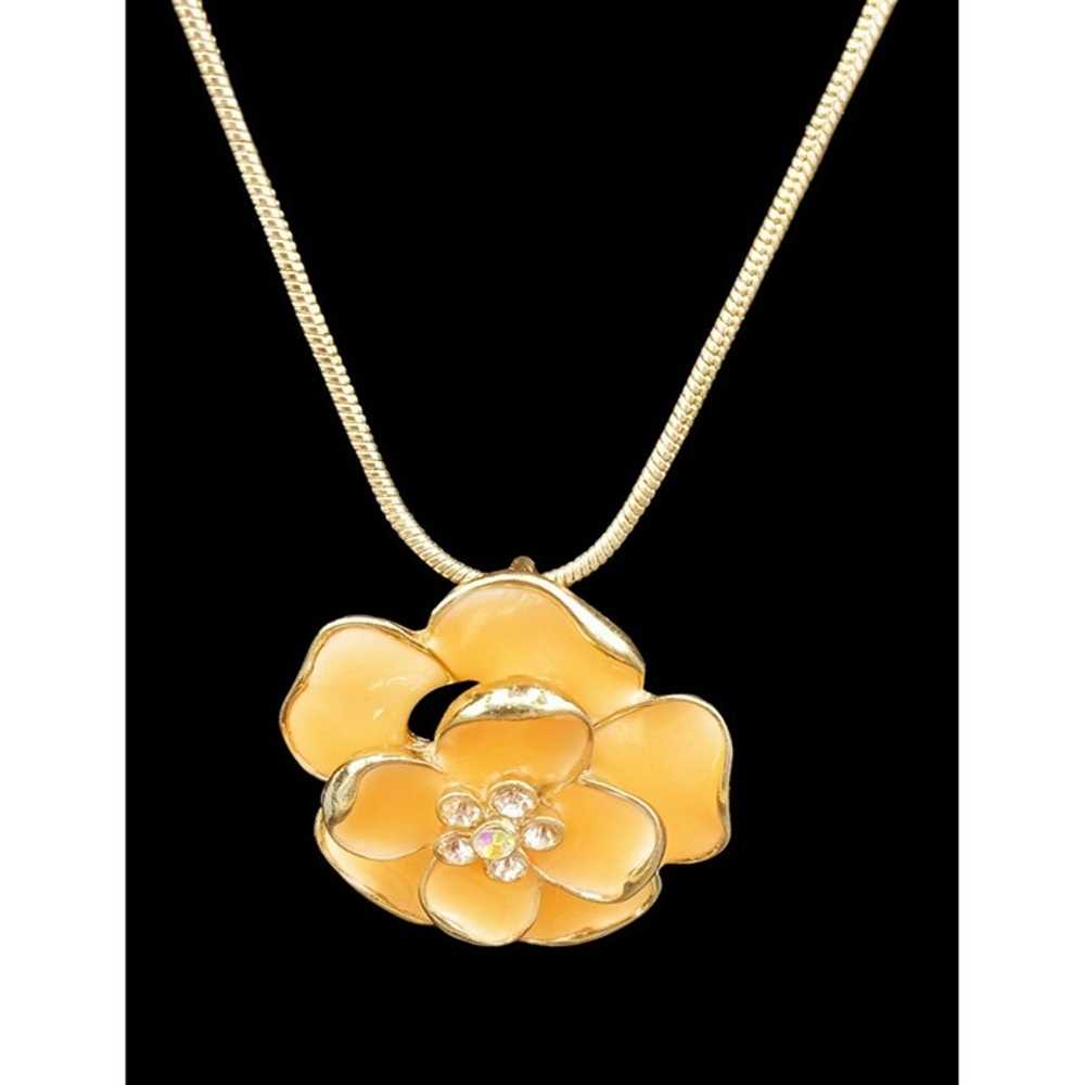 Enameled Peach Colored Floral Necklace & Earring … - image 6