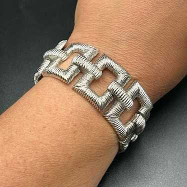 VTG Crown Trifari Brushed Silver Square Link Brac… - image 1