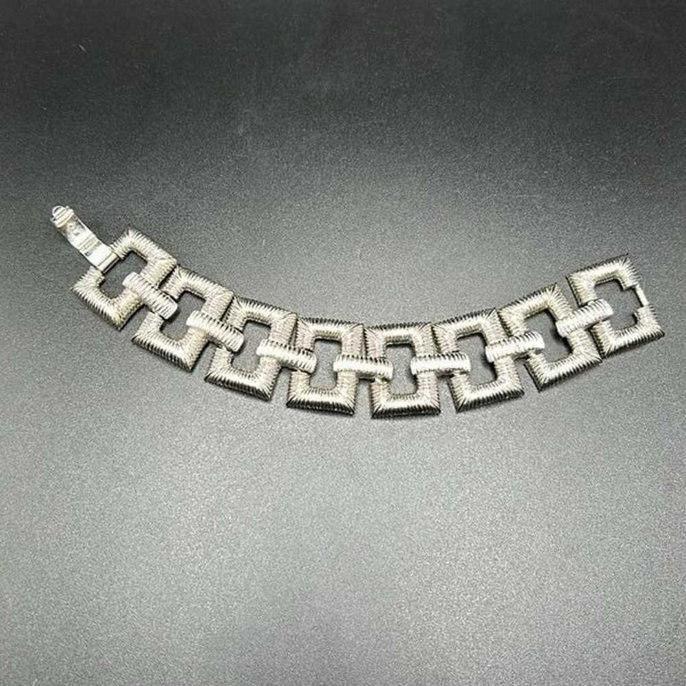 VTG Crown Trifari Brushed Silver Square Link Brac… - image 2