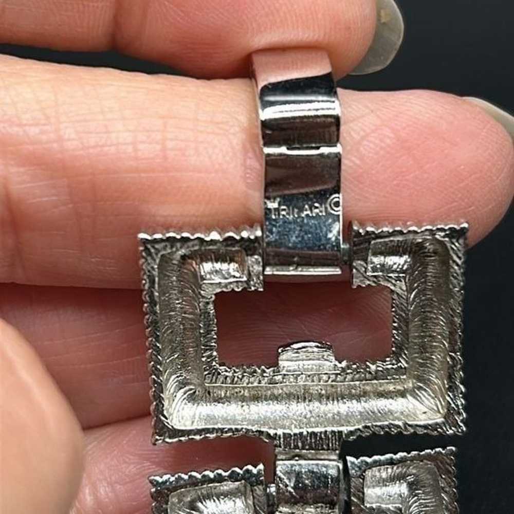 VTG Crown Trifari Brushed Silver Square Link Brac… - image 6