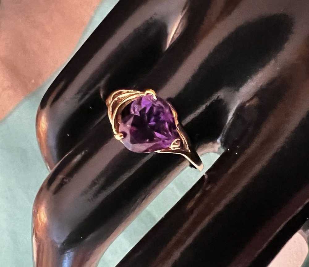 Gold 14K Gold Amethyst Heart Ring - image 3