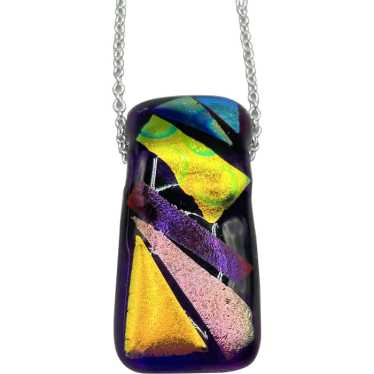 Art Glass Necklace Dichroic Glass Iridescent Purp… - image 1