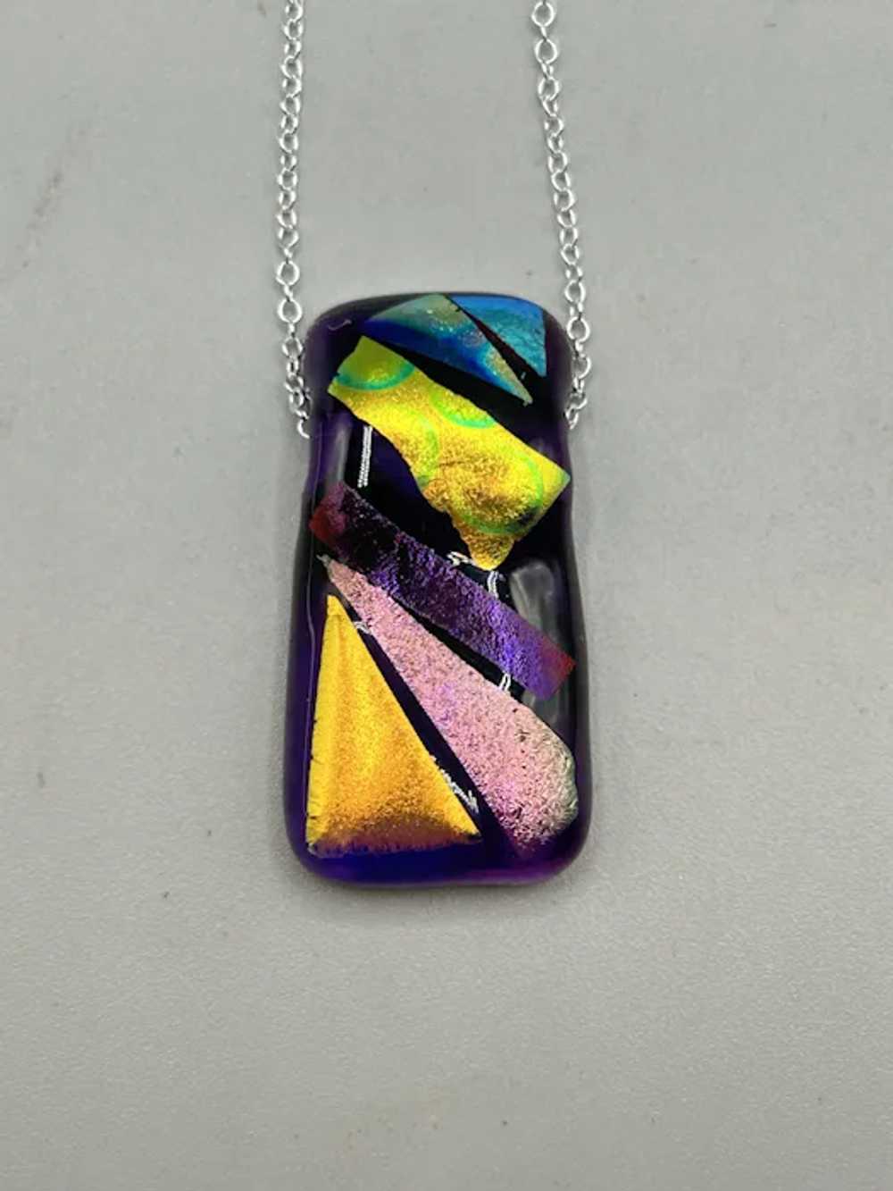 Art Glass Necklace Dichroic Glass Iridescent Purp… - image 2