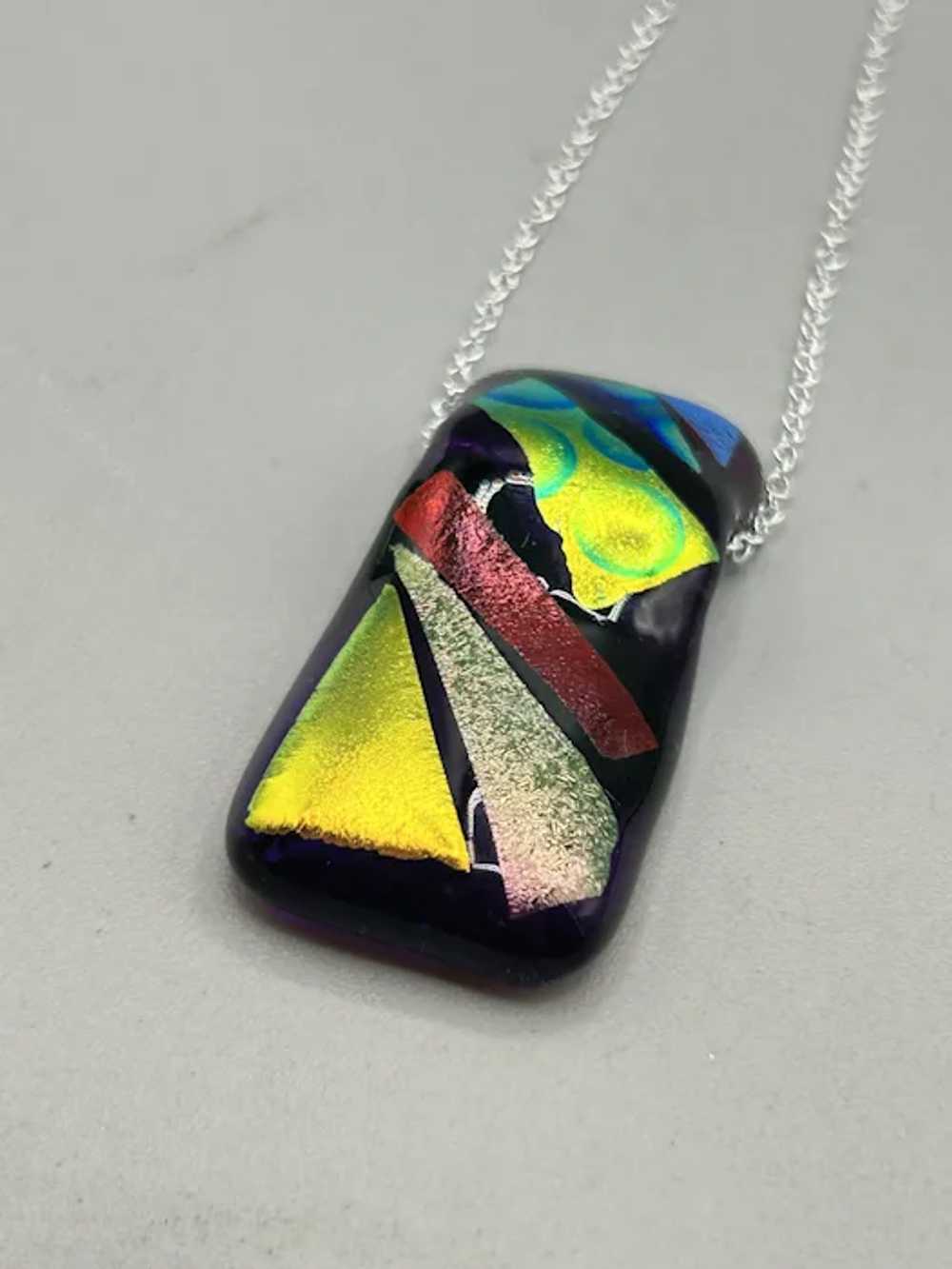 Art Glass Necklace Dichroic Glass Iridescent Purp… - image 3