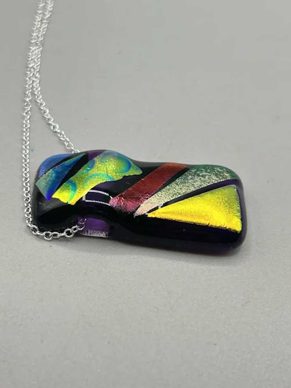 Art Glass Necklace Dichroic Glass Iridescent Purp… - image 4