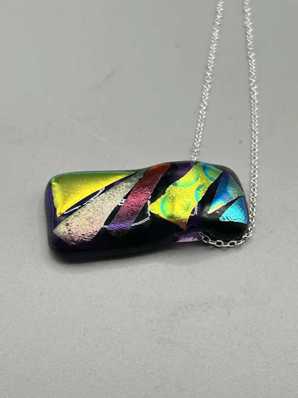 Art Glass Necklace Dichroic Glass Iridescent Purp… - image 5