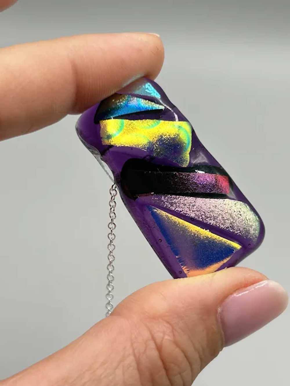 Art Glass Necklace Dichroic Glass Iridescent Purp… - image 6