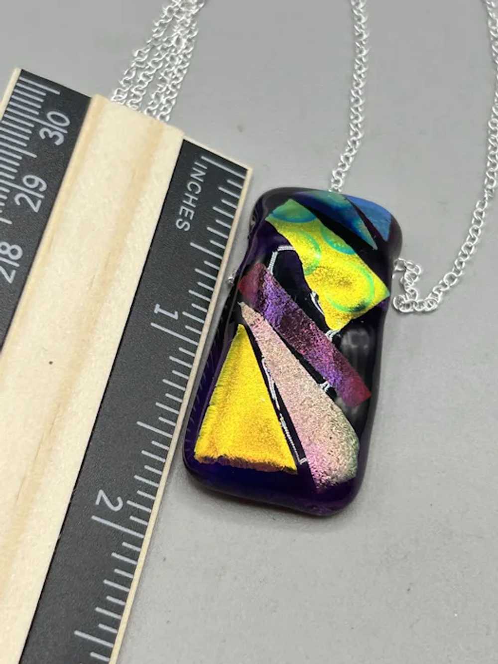 Art Glass Necklace Dichroic Glass Iridescent Purp… - image 8