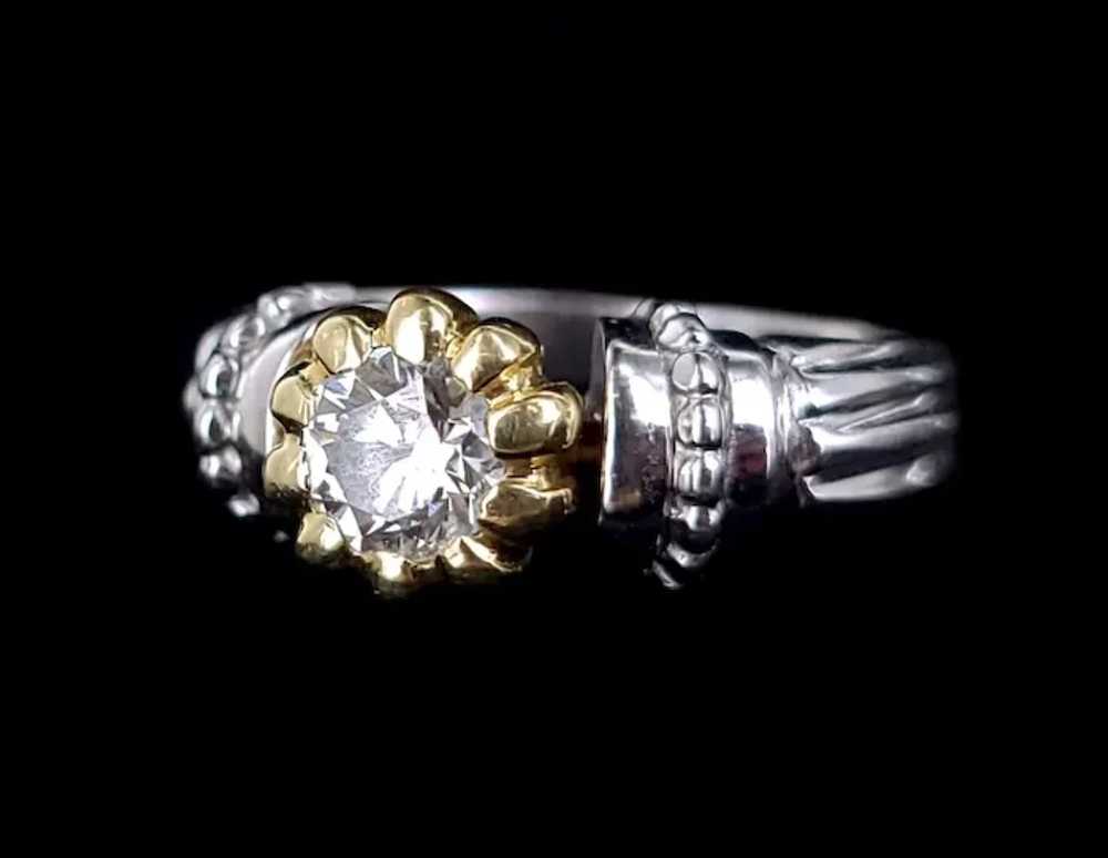 Estate Platinum 18k Yellow Gold 1ct Diamond Engag… - image 2