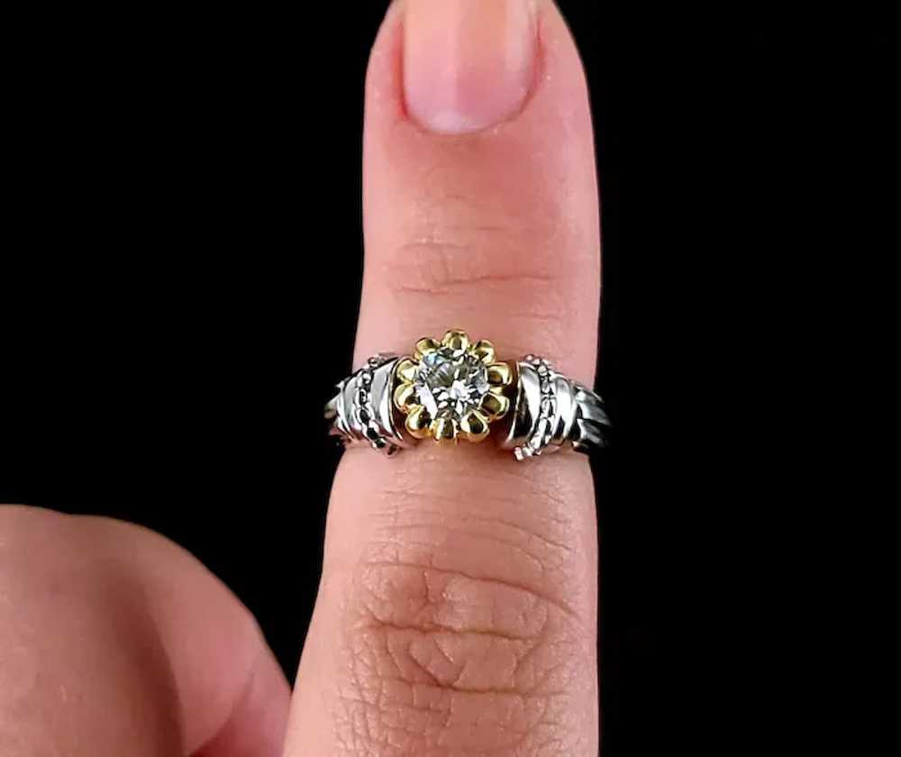 Estate Platinum 18k Yellow Gold 1ct Diamond Engag… - image 5