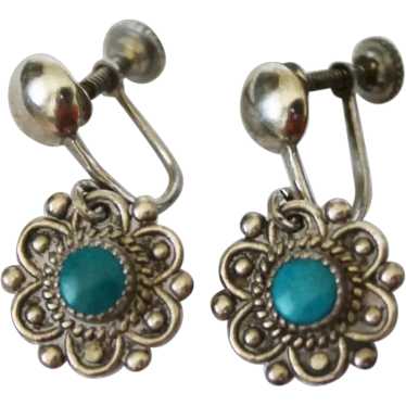 Vintage Screw Back Earrings with Floral Design an… - image 1