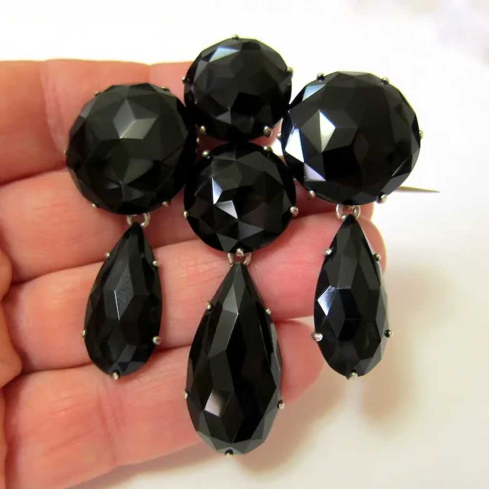 Victorian Swedish Black Onyx Silver Mourning Broo… - image 3