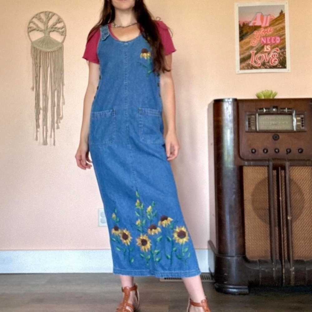 VTG Hand Painted Sunflower Denim Dress - image 3