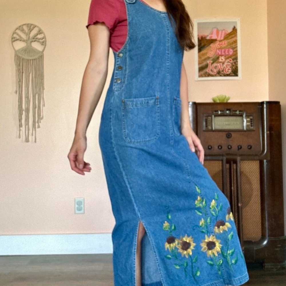 VTG Hand Painted Sunflower Denim Dress - image 4