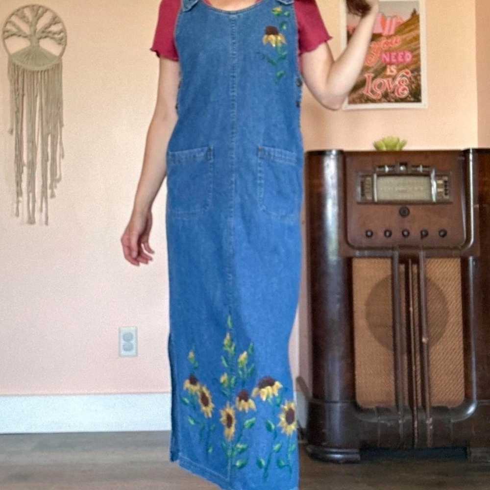 VTG Hand Painted Sunflower Denim Dress - image 5