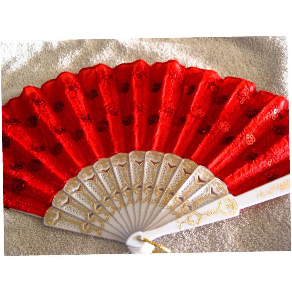 Vintage Small Hand Held Fan Adorned with Delicate… - image 2