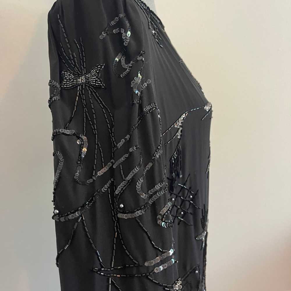 VTG Argenti Beaded 100% silk Black Midi Dress - image 10