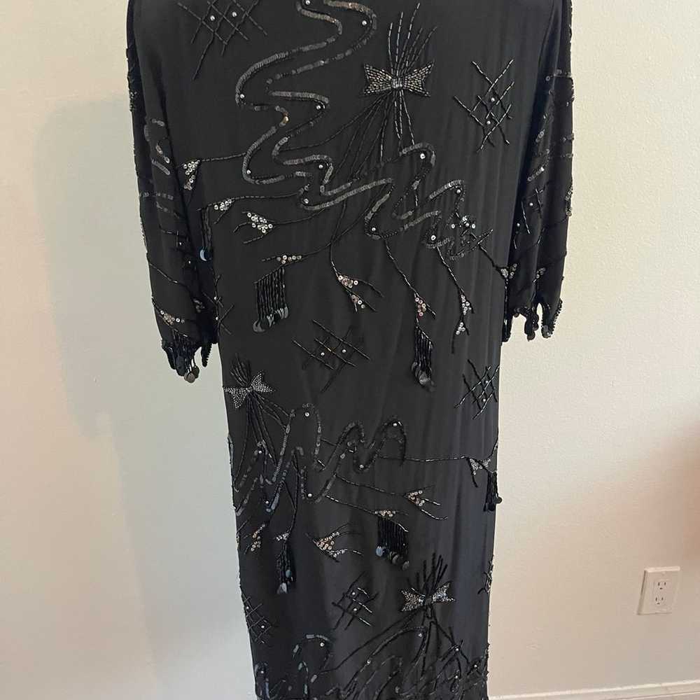 VTG Argenti Beaded 100% silk Black Midi Dress - image 2