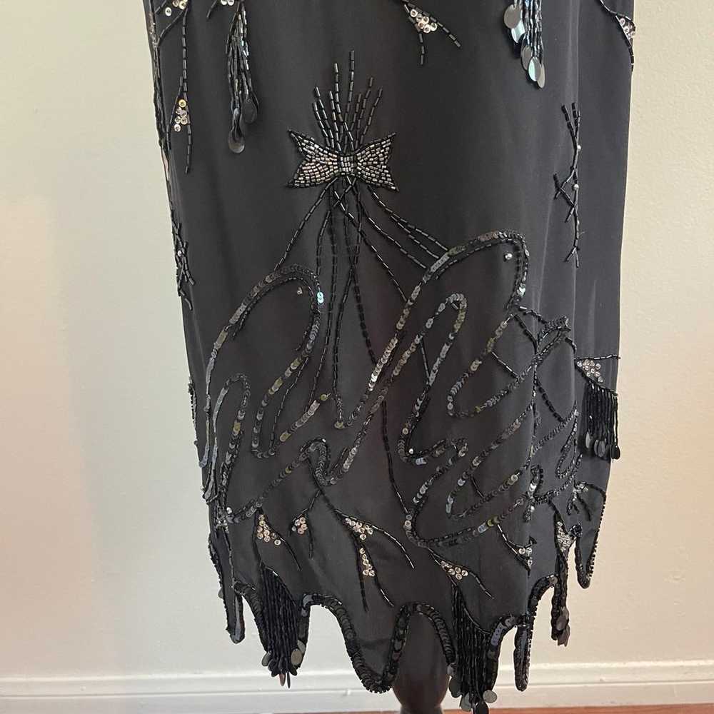 VTG Argenti Beaded 100% silk Black Midi Dress - image 7