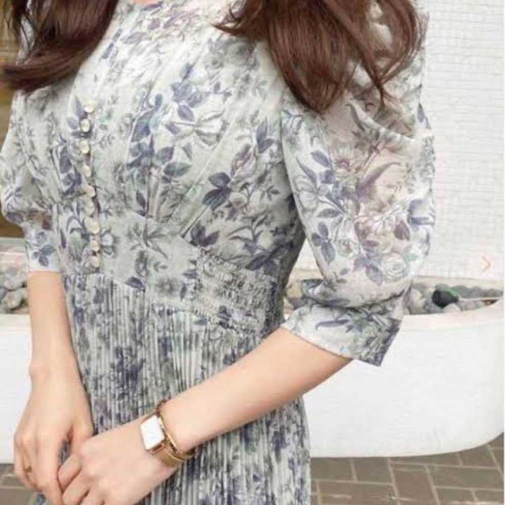 Vintage flower gather sleeve one-piece dress - image 2