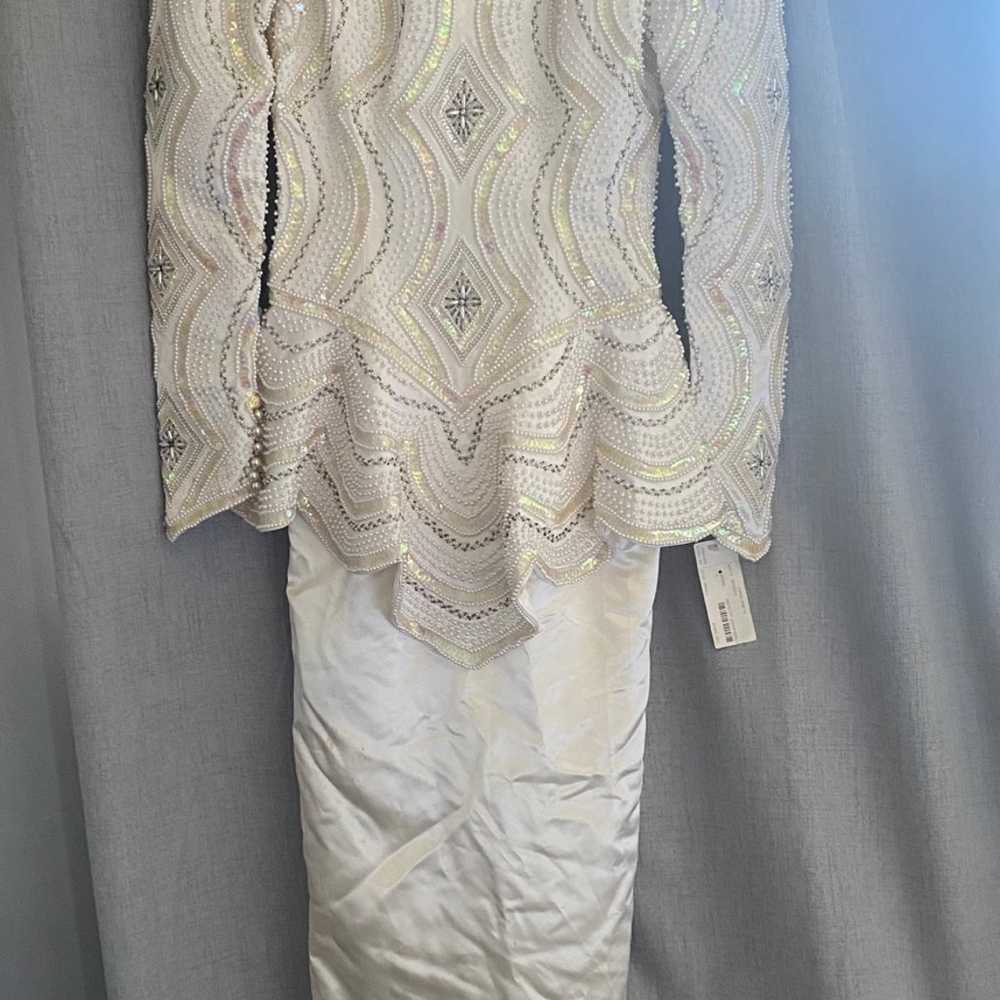 Vintage Beaded sequin pearl white long sleeve wed… - image 1