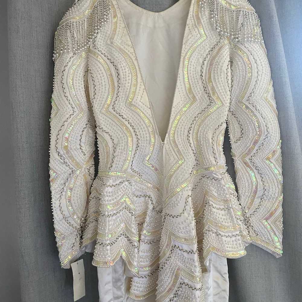 Vintage Beaded sequin pearl white long sleeve wed… - image 2