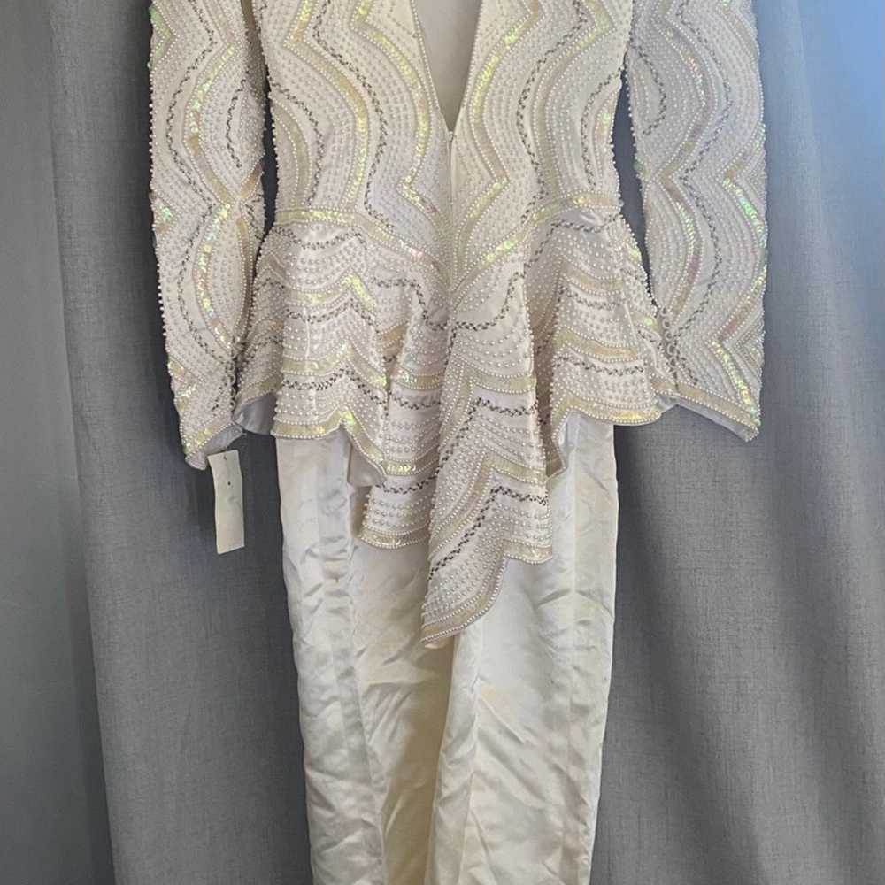 Vintage Beaded sequin pearl white long sleeve wed… - image 3