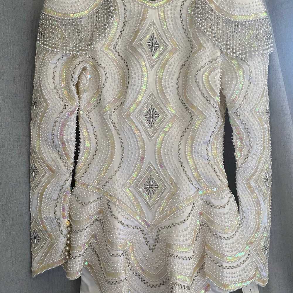 Vintage Beaded sequin pearl white long sleeve wed… - image 4