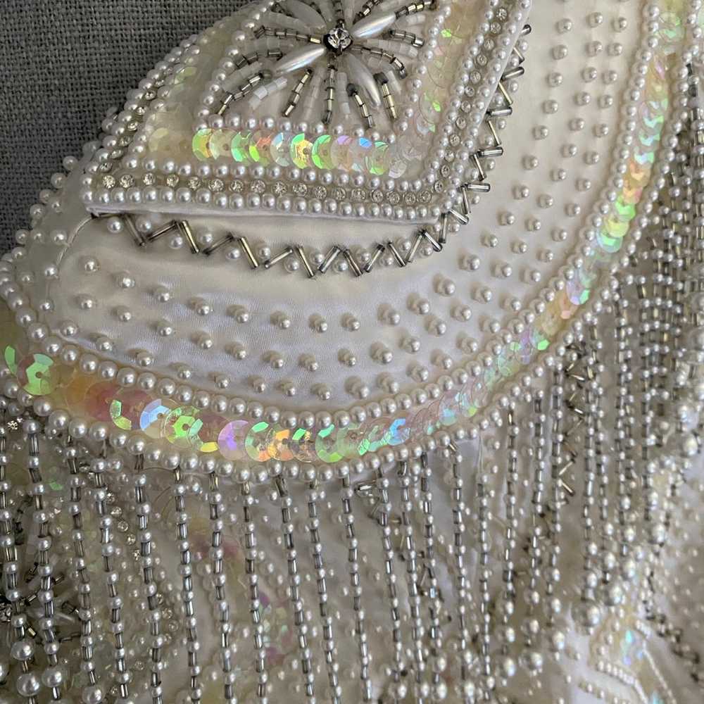 Vintage Beaded sequin pearl white long sleeve wed… - image 7