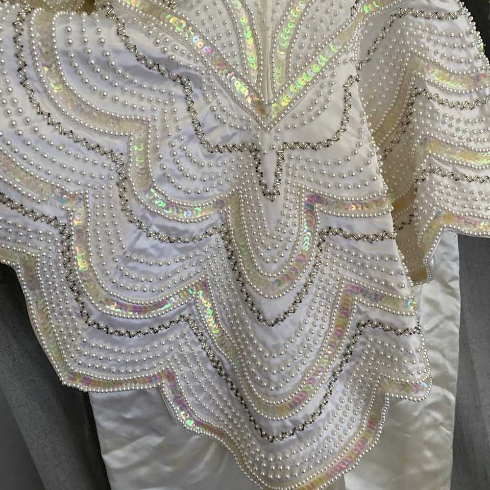 Vintage Beaded sequin pearl white long sleeve wed… - image 8