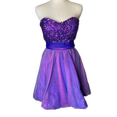 Scala Vintage Strapless Sequin Mini Dress Purple … - image 1