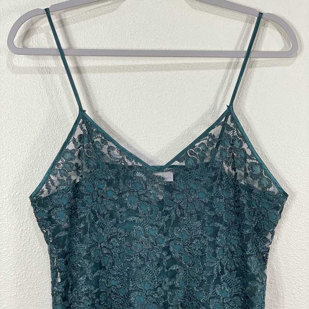 Vintage 90s Sheer Green Floral Lace Mini Slip Dre… - image 2