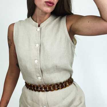 Vintage Pure Linen Button-Front Sleeveless Dress … - image 1