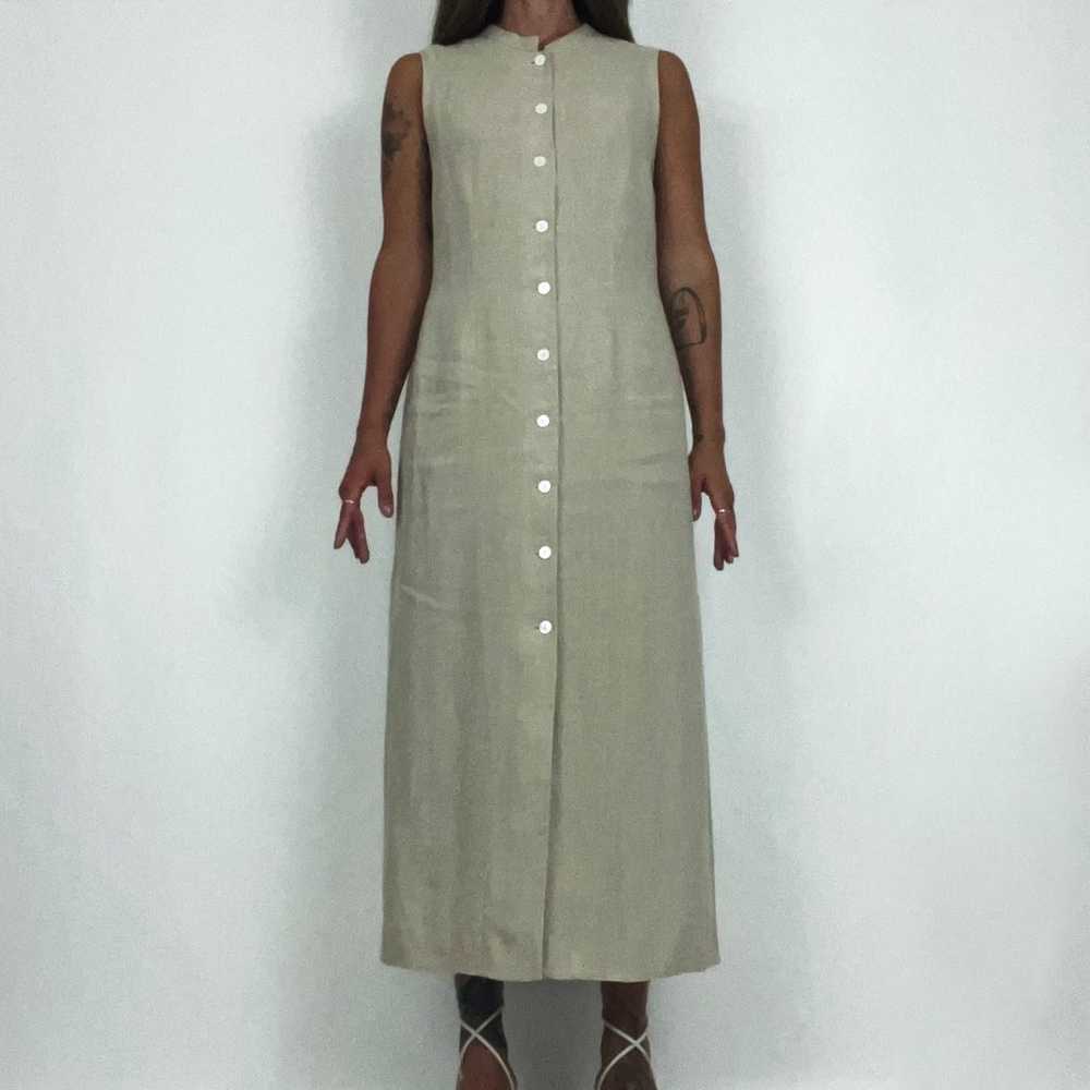 Vintage Pure Linen Button-Front Sleeveless Dress … - image 8