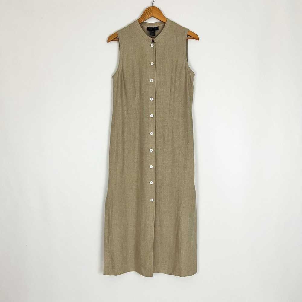 Vintage Pure Linen Button-Front Sleeveless Dress … - image 9