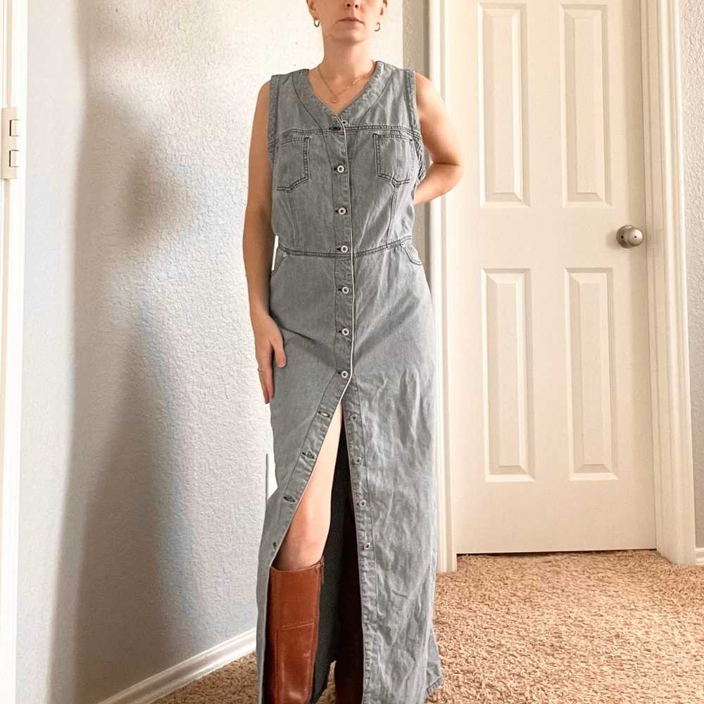 Vintage 90s old navy cotton denim maxi dress - image 1