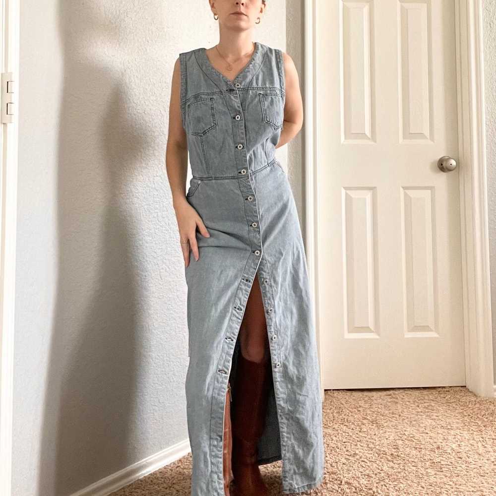 Vintage 90s old navy cotton denim maxi dress - image 2