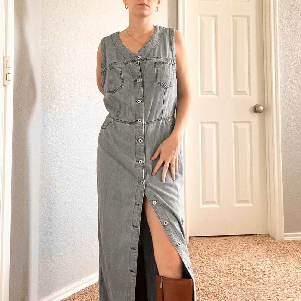 Vintage 90s old navy cotton denim maxi dress - image 3