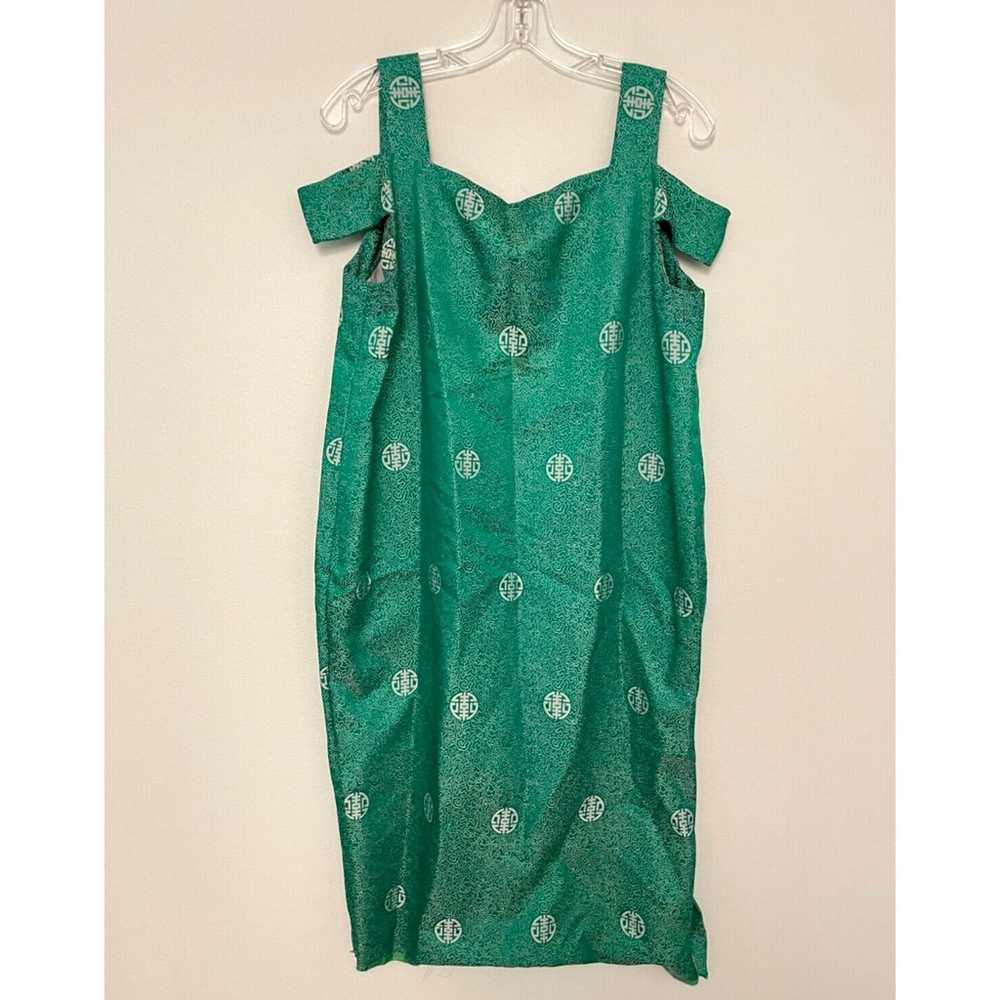 Vintage Handmade Womens Dress XXL Green Satin Emb… - image 1