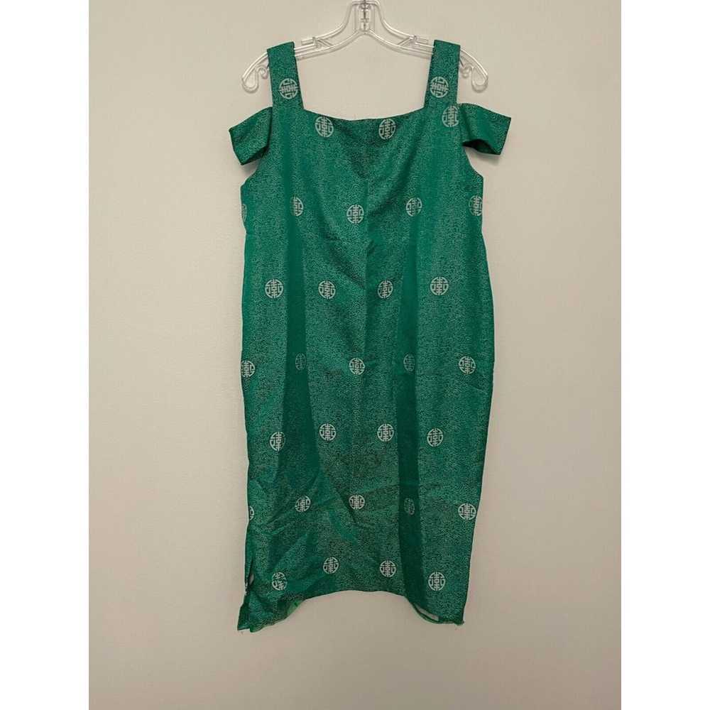 Vintage Handmade Womens Dress XXL Green Satin Emb… - image 2