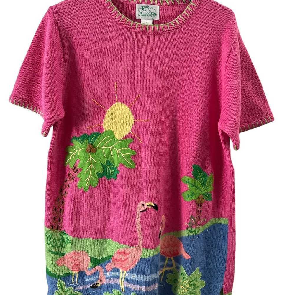 Vintage pink flamingo embroidered sweater - image 1